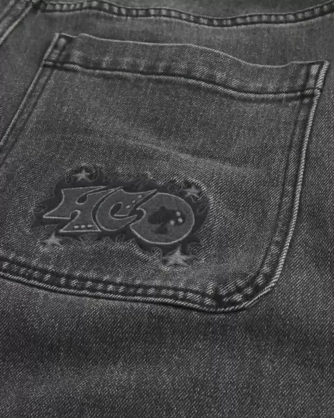 Washed Black Logo Graphic Baggy Jeans
