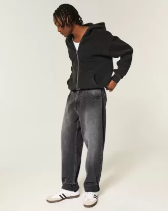 Washed Black Logo Graphic Skater Baggy Jeans