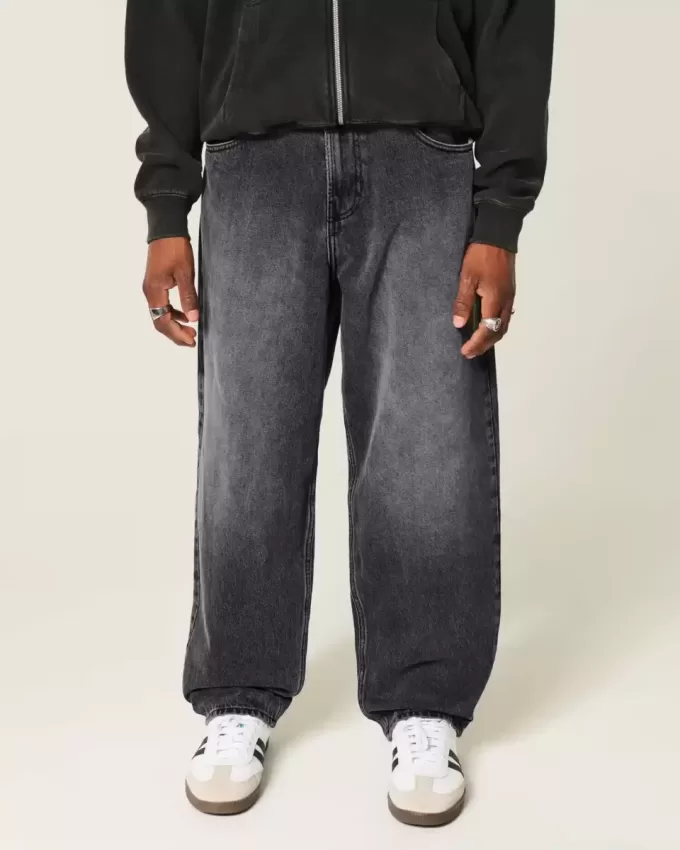 Washed Black Logo Graphic Skater Baggy Jeans