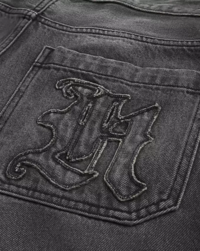 Washed Black Logo Graphic Skater Baggy Jeans