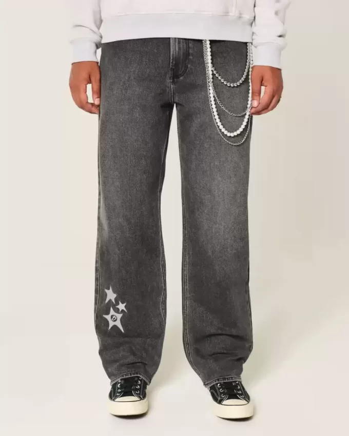 Washed Black Star Graphic Baggy Jeans
