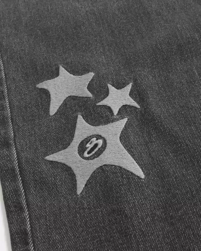 Washed Black Star Graphic Baggy Jeans