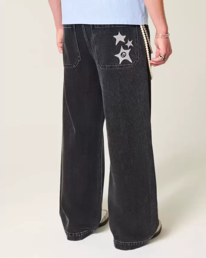 Washed Black Star Graphic Super Baggy Jeans