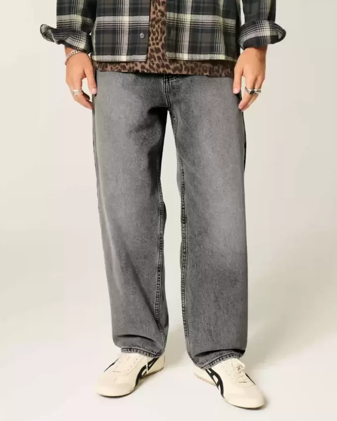 Washed Gray Skater Baggy Jeans
